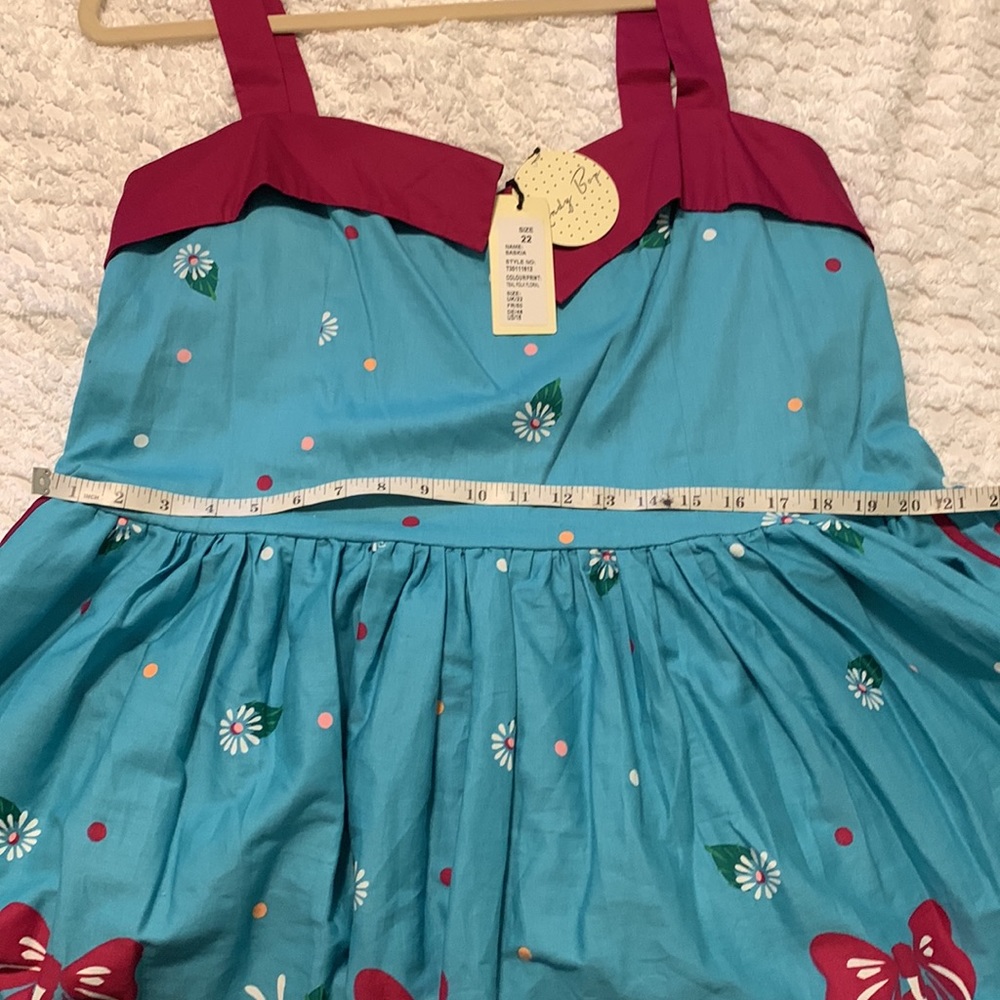 LINDY BOP RARE SASKIA TEAL AND PURPLE FOLK FLOWER DRESS - Picture 7 of 11